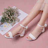 Flat Dress Sandals Summer Low Heel Round Toe Bowknot Buckle Sandals for Women