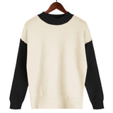 Women Fall Outfits Autumn and Winter Contrast Color Outer Wear Loose Long Sleeve Pullover Knitted Sweater Women
