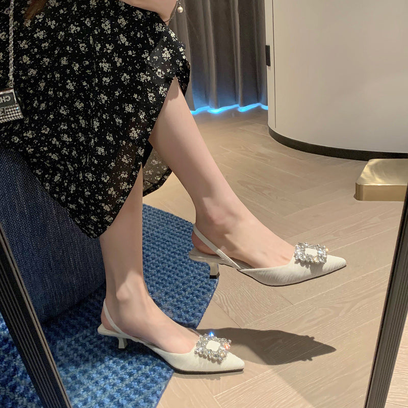 Nude Block Heels Closed Toe Stiletto Sandals