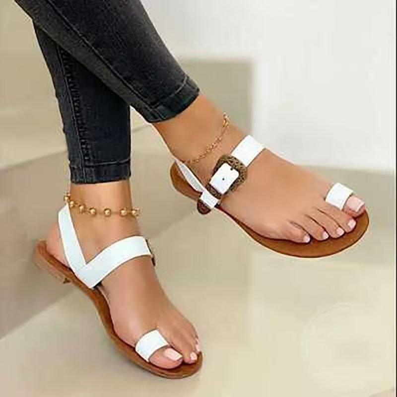 Women Open Toe Sandals Flats Summer Buckle Flat Sandals Fashion Slippers