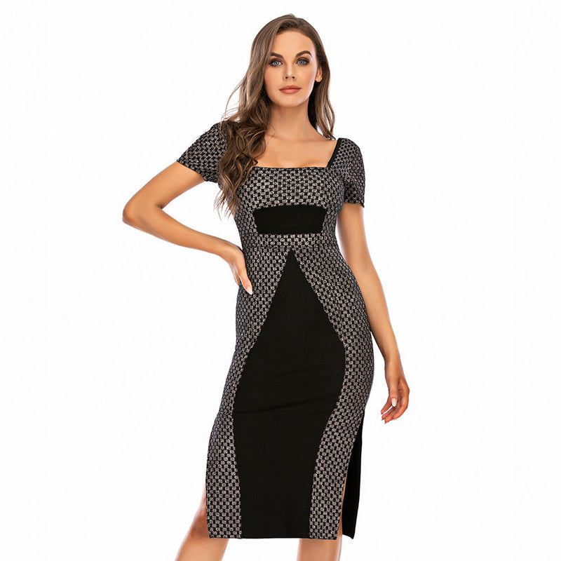 Milkmaid Dress Black High Waist Mid-Length Solid Color Lace-up Midi Dress