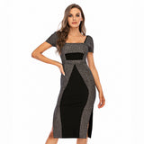 Milkmaid Dress Black High Waist Mid-Length Solid Color Lace-up Midi Dress