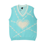 Men Sweater Vest Heart Jacquard Sleeveless Sweater Vest Men's Idle Style Loose V-neck Sweater Vest Coat