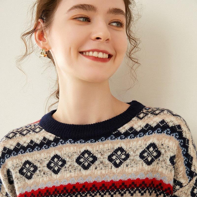 Fair Isle Sweater Cottagecore Outfits for Women Fair Island Jacquard  Sweater Women's Vintage Sweater Pullover Puff Sleeve