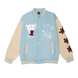 The Bears Varsity Jacket Cartoon Bear Embroidery Stitching Baseball Uniform Jacket Men's Loose Lapel Flight Jacket
