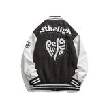 Blue Varsity Jacket Fall Color-Blocking Coat for Men Letter Print Embroidery Baseball Uniform Jacket