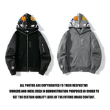 Shark Print Hoodie Digital Pixels Camouflage Color Matching Cap Jacket Sleeve Sweater Hooded Zipper Cardigan Outerwear