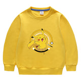 Children Pokemon Pikachu Hoodie Spring and Autumn Solid Color round Neck Sweater Long Sleeve Cotton