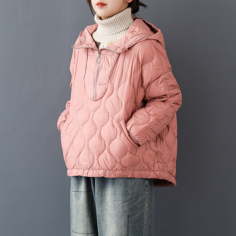Women Winter Coats Puffer Jacket Down Coat Loose Down Jacket Female Zipper Hooded Pullover White Duck Down Sweater Winter