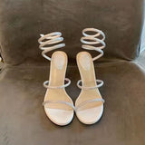 Nude Block Heel Peep Toe Stiletto Sandals