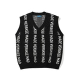 Men Sweater Vest Letter Jacquard Sweater Vest Men's Loose V-neck Vest Idle Style Sleeveless Sweater