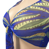See through Pants Suit Fashion Digital Printed V-neck Tied Long Sleeves