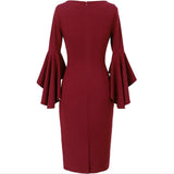 Cocktail Attire for Women Sexy Slim-Fit Ruffle Sleeve Sheath Dress