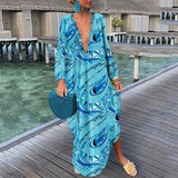 Nina Parker Graffiti Dress Long Sleeve Skirt Button Loose Dress