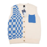 Men Sweater Vest Color-Contrast Check Sweater Vest Vest Men's BF Idle Style Loose V-neck Cardigan Sweater