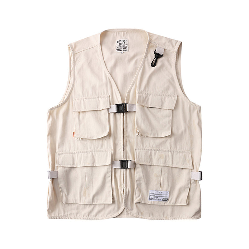 Men Sweater Vest Multi-Pocket Military Frock Vest Men's Tactical Coat Vest Tooling Style Sleeveless Jacket