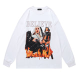 Mens Fall Outfits Vintage Printed Oversize Long Sleeve Bottoming Shirt Top T-shirt for Men