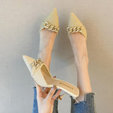 Finn Chain Pointed Toe Mule Closed Toe Sandals Women's Summer Pointed Stiletto Heel High Heels Mules Slippers