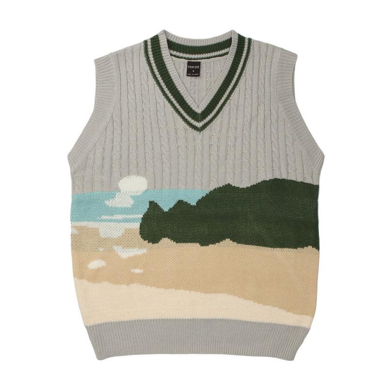 Men Sweater Vest Idle Style Color Matching Sweater Waistcoat Men's Loose V-neck Sleeveless Sweater Vest
