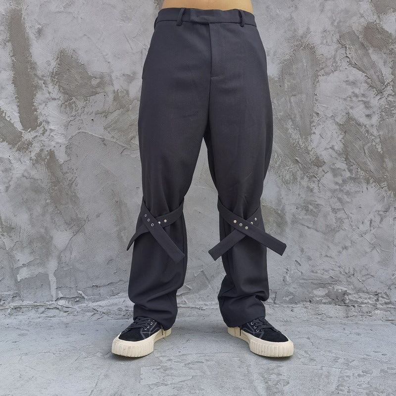 Man Fall Outfits Cargo Pants Ribbon Leggings Straight Casual Pants Men's Micro Flared Trousers