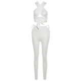 Autumn Sexy Lace-Up Sleeveless Midriff-Baring Short Vest Pants Casual Suit For Women