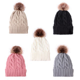 Women Winter Hats Winter Knitted Hat Fur Ball Solid Color Thickened Sleeve Cap