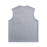 Men Sweater Vest Solid Color Pocket Decorative Vest T-shirt Men's Loose round Neck Waistcoat Vest Sleeveless T-shirt