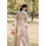 Autumn and Winter Artistic Retro Woolen  Double-Breasted Plaid Cottagecore Aesthetic Trench Coat