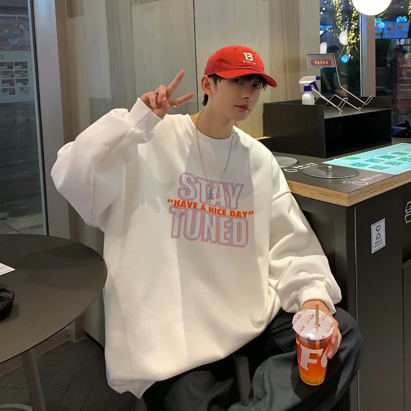 Men Sweatshirts Autumn Letters Printed Crew Neck Sweatshirt Spring and Autumn
