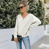 Women Fall/Winter Color V-neck Top Sexy Backless Pullover T-shirt for Women