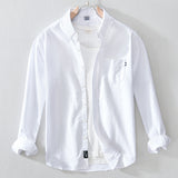 White Work Shirts Autumn Solid Color Oxford White Square-Cut Collar Loose Men's Shirt