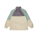 Beige Varsity Jacket Color Contrast Patchwork PU Leather Jacket Men's Color Stitching Stand-Collar Leather Jacket Baggy Coat