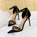 Nude Block Heel Peep Toe Vintage Summer High Heels Stiletto Sandals