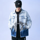 Denim Varsity Jacket Spring Gradient Denim Jacket Men's Loose Personality plus Size Jacket