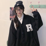 White Varsity Jacket Autumn College Style Letter Embroidered Cardigan Sweater Thin Men and Women Casual Jacket