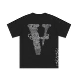 Vlone T Shirts Character Floral Short Sleeve T-shirt Printed Men and Women High Street Half Sleeve Shirt