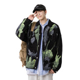 Denim Varsity Jacket Fall Winter Cowboy Coat Men's Handsome Loose Graffiti Casual Jacket