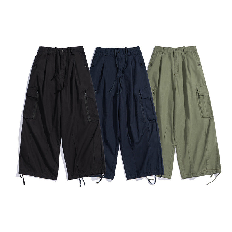 Man Fall Outfits Cargo Pants Straight Cargo Pants Men's Retro Loose Wide Leg Leisure Drawstring Ankle-Tied Trousers