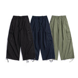 Mens Fall Outfits Straight Cargo Pants Men's Retro Loose Wide Leg Leisure Drawstring Ankle-Tied Trousers