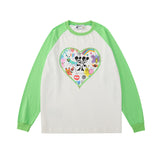 Mens Fall Outfits Long Sleeve T-shirt Autumn and Winter Loose Love Cartoon Inner Wear Blouse