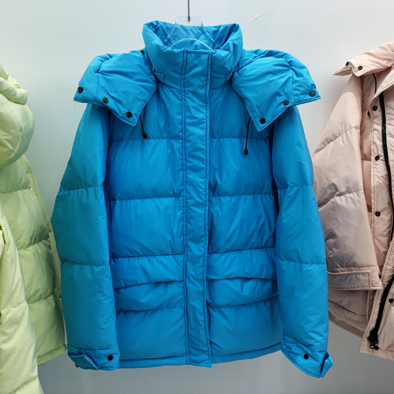 Women Winter Coats Puffer Jacket Down Coat Down Jacket Women's Short Pure Color Thickened Hooded Detachable