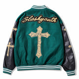 Mens Fall Outfits Embroidered Baseball Jacket Men's Loose Street PU Leather Stitching Couple Jacket