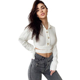 Music Festivals Rave Outfits Girls Tops Winter Women's Clothing Lapel Sexy Knitwear