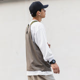 Men Sweater Vest Mechanical Style Solid Color Multi-Pocket Workwear Waistcoat Men's Loose-Fitting Vest Sleeveless Vest