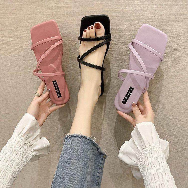 Women Open Toe Sandals Flats Summer Candy Color Fashion Flat Heel Slippers