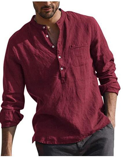 Sweat Wicking Shirt Men's Long Sleeve V-neck Casual Beach Linen Shirt Men's Clothing