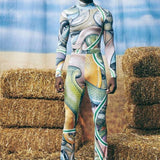 Rave Outfits Men Long Sleeve Shirt Slim Fit Printed Stretch Tight Turtlenecks