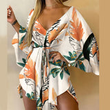 Nina Parker Graffiti Dress Sexy Batwing Sleeve Lace-up Dress
