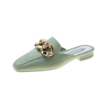 Finn Chain Pointed Toe Mule Shoes Slippers Women's Low Heel Flip-Flops Closed Toe Half Slippers