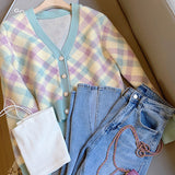 Preppy Aesthetic Sweater Knitted Cardigan Coat for Women Autumn V-neck